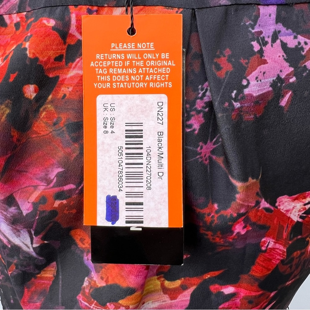 Karen Millen Modern Abstract Floral Ruffle Front V-Neck Slim Fit Party Dress - Picture 9 of 16